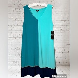 NWT MSK Jade/Mint Colorblock V-Neck A-Line Stretch Jersey Dress size 12